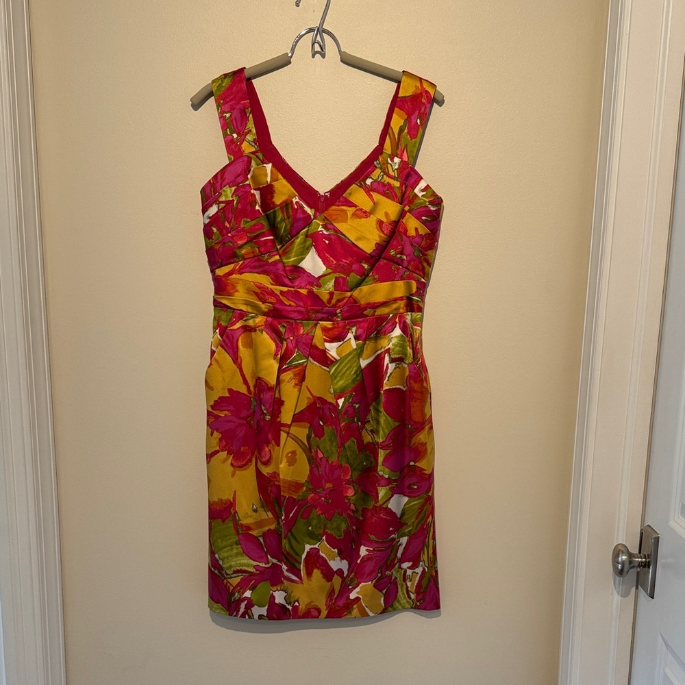 Kay Unger Pink and Yellow Floral Mini Dress